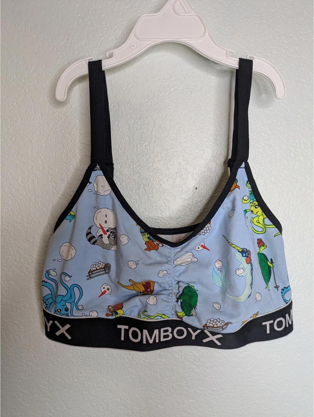 TomboyX Winter Animal Print Sports Bra Size S Blue Adjustable Straps